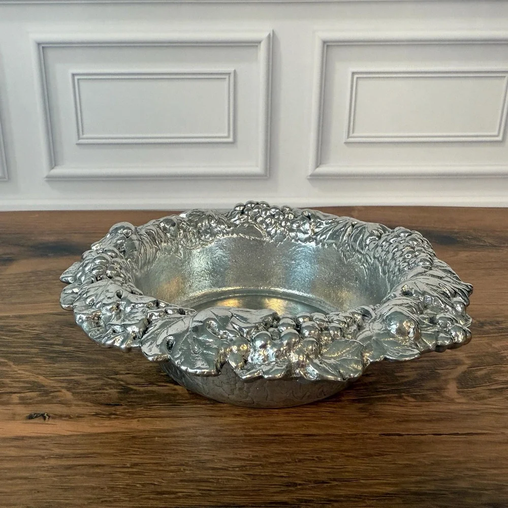 Vintage Arthur Court Aluminum Grape Motif Wine Coaster Caddy Trinket Dish 1988